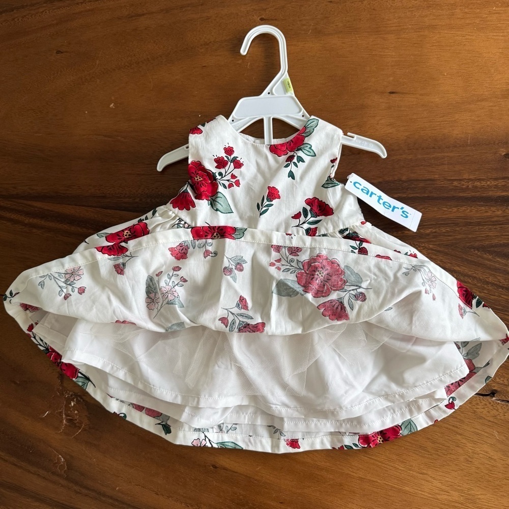 NWT Carter's Floral White and Red Holiday Christmas Dress size 3M - Picture 3 of 5